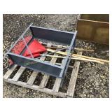 (5) LEAF RAKES & A PARTIAL METAL SHELF