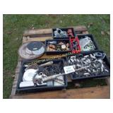 MISC PALLET HOSE CLAMPS, SAW BLADES