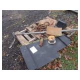 LOT OF WHEEL CHOKES, CHAINS & WIRE SPOOL