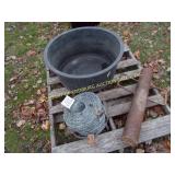 IRON POST DRIVER, ROLL OF BARB WIRE & MISC