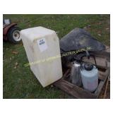 MISC CONVEYER BELT, PLASTIC TANK, & (2) SPRAYERS