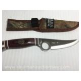 NWTF fixed blade 3 walking turkeys knife with finger hole in blade