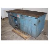 WOODEN SHOP WORK BENCH WITH 1/8" STEEL PLATE TOP