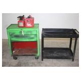 TOOLBOX ON CASTERS, METAL CART (NO WHEELS) & 2 GAS