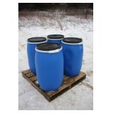 (4) 30 GALLON POLY BARRELS WITH REMOVABLE LIDS