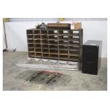 WOODEN CABINET, GOLF CLUBS, LEATHER DOG COLLARS