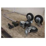 (4) CASTERS AND CART HANDLE WITH MOUNTING BRACKETS