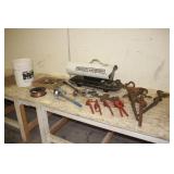CHAIN BINDERS, COME ALONGS, ASSORTMENT OF TAPS,