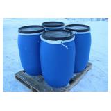 (4) 30 GALLON POLY BARRELS WITH REMOVABLE LIDS