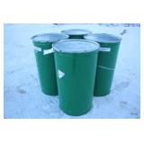 (4) 55 GALLON STEEL BARRELS WITH REMOVABLE LIDS