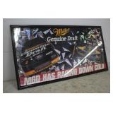 MILLER GENUINE DRAFT RACING FRAMED BEER MIRROR
