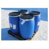 (4) 30 GALLON POLY BARRELS WITH REMOVABLE LIDS