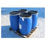 (4) 30 GALLON POLY BARRELS WITH REMOVABLE LIDS