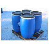(4) 30 GALLON POLY BARRELS WITH REMOVABLE LIDS
