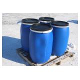 (4) 30 GALLON POLY BARRELS WITH REMOVABLE LIDS