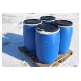 (4) 30 GALLON POLY BARRELS WITH REMOVABLE LIDS