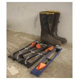 (4) PLASTIC ICE FISHING TIP UPS & PAIR OF LACROSSE