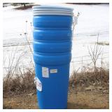 (4) 55 GALLON POLY TAPERED BARRELS WITH REMOVABLE