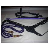 PURPLE RHINESTONE HEADSTALL, BREAST COLLAR, WITHER