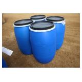 (4) 30 GALLON POLY BARRELS WITH REMOVABLE LIDS