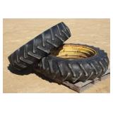 PAIR OF COOP 15.5-38 TRACTOR TIRES ON DOUBLE BEVEL