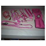 PINK HORN BAG, BARREL REIN, (2) HALTERS, (2)