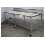 STAINLESS STEEL TABLE ON CASTERS WITH CUTTING