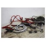 (3) SETS OF JUMPER CABLES, 3 JAW PULLER, ROPE
