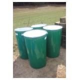 (4) 55 GALLON STEEL BARRELS WITH REMOVABLE LIDS
