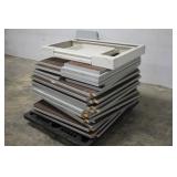 (27) WOODEN TABLE TOPS AND (1) DESK DRAWER