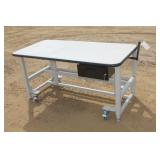 AMD ADJUSTABLE HEIGHT STEEL FRAME TABLE ON CASTERS