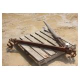 VINTAGE STUMP PULLER WITH LONG WOODEN HANDLE