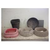 LOT OF FEED PANS AND BUCKETS