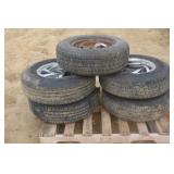 (5) P23570R15 TIRES ON 5-BOLT RIMS
