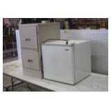 HAIER MINI FRIDGE AND METAL FILING CABINET