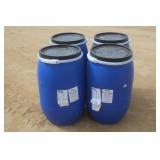 (4) 30 GALLON POLY BARRELS WITH REMOVABLE LIDS