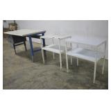 (2) STEEL FRAME TABLES WITH POLY TOPS AND SHELVES