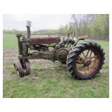 JOHN DEERE A TRACTOR WITH STEEL SPOKE WHEELS