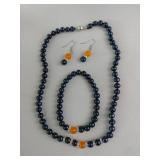 Pearl Necklace, Bracelet, Earrings, 18"