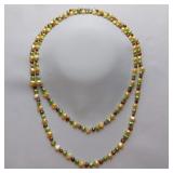 Long Green, Yellow, And Chocolate Pearl Necklace,