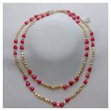 Long Pink And Ivory Pearl Necklace, 50"