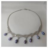 14" Necklace With Blue Pearls