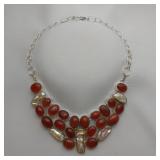Dichroic Glass And Biwa Pearl Necklace, 16"