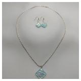 Dichroic Glass Necklace And Earrings Set, 20"