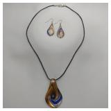 Dichroic Glass Necklace And Earrings Set, 20"