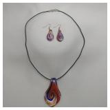Dichroic Glass Necklace And Earrings Set, 20"