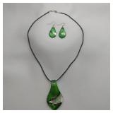 Dichroic Glass Necklace And Earrings Set, 20"