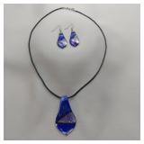 Dichroic Glass Necklace And Earrings Set, 20"