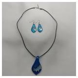 Dichroic Glass Necklace And Earrings Set, 20"
