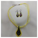 Dichroic Glass Necklace And Earrings Set, 16"